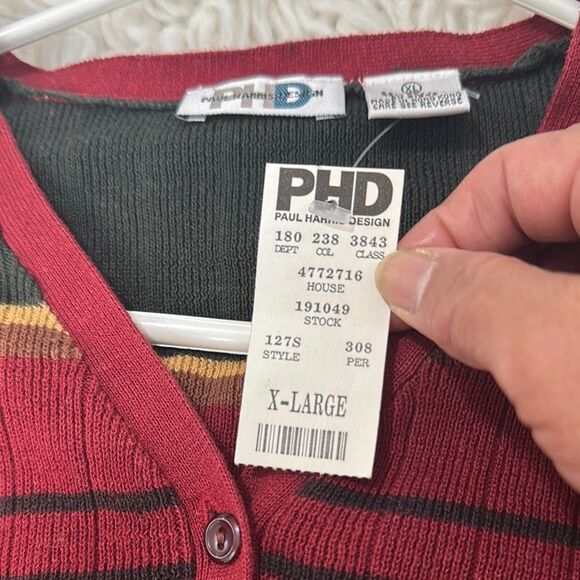 Paul Harris Vintage Design Red and Green Striped Cardigan Sweater Size XL NWT - Picture 7 of 8